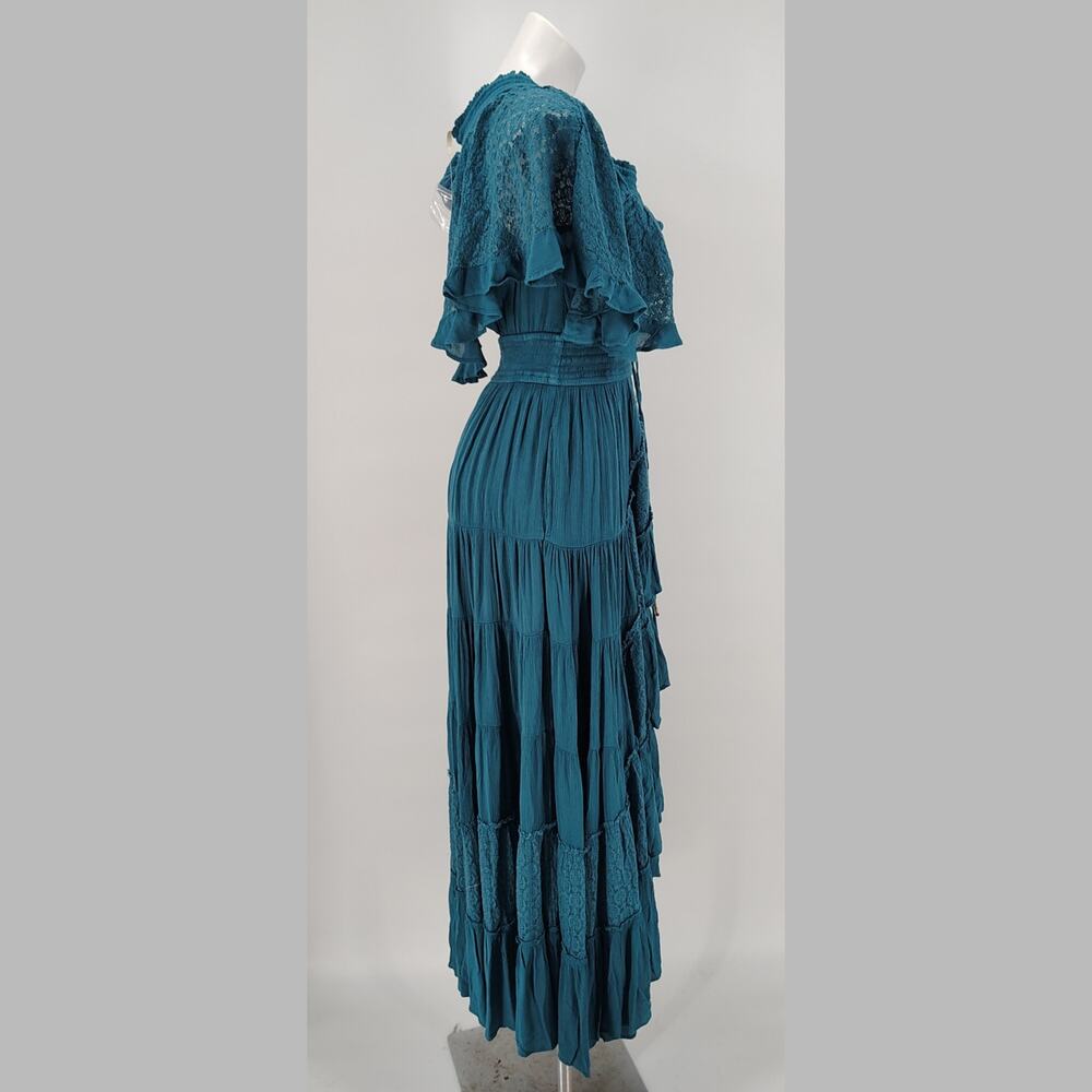Free People Dancing On Air Lace Maxi Dress Lace Ruffle Boho High Low XS NWOT - Picture 3 of 16
